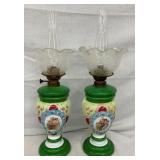 26" PAIR VICTORIAN PARLOR OIL LAMPS