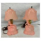 12" PINK VINTAGE MATCHING PAIR LAMPS