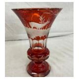 9" CUT TO CLEAR VASE W/STAG