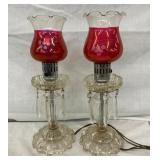 PARLOR LAMPS W/ GLASS PRISOMS