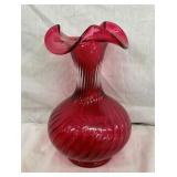 9" FENTON CRANBERRY GLASS VASE