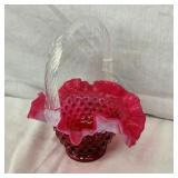 8" FENTON CRANBERRY HOBNAIL BASKET