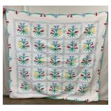 EARLY HANDMADE QUILT W/ FLOWERS