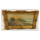 GOLD FRAMED VICTORIAN BARN SCENE
