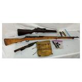 MILITARY PARTS RIFLES,BAYONET,POUCH ETC
