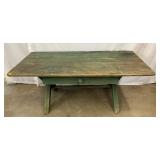 6FT. PRIM. SAWBUCK TABLE W/OLD GREEN PAINT 