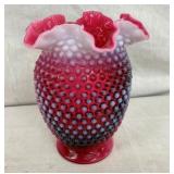 8" FENTON CRANBERRY HOBNAIL VASE