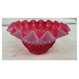 4" CRANBERRY FENTON HOBNAIL BOWL