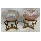 PAIR FENTON ROSE BOWLS W/ STANDS