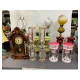 COLLECTION PARLOR LAMPS, LUSTER, CLOCKS 