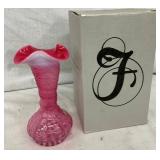 8" FENTON CRANBERRY VASE W/ORIG. BOX