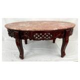 ORNATE MAH. MARBLE TOP COFFEE TABLE