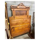 WALNUT HIGHBACK BED W/ CARVINGS