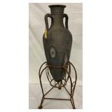 EARLY POTTERY VASE ON STAND 