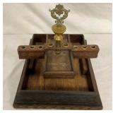 UNUSUAL ENGRAVED WOODEN CANDLE HOLDER 