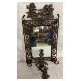 EARLY METAL MIRROR W/CANDLE HOLDER 