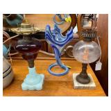 VINTAGE OIL LAMPS, ART GLASS