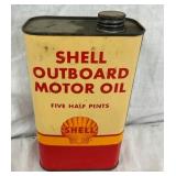 FIVE HALF PINTS SHELL OUTBOARD OIL CAN