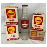 SHELL FILTERS, GLASS SHELL OIL BOTTLE