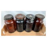 EARLY 1872 AMBER HUMIDOR JARS W/ LIDS