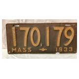 EMB. 1933 MASS. LIC. TAG
