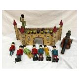 EARLY WOODEN SOLDIERS W/ FORT TOY SET