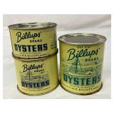 Three Vintage Billups Brand Oyster Cans