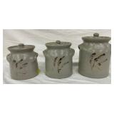 POTTERY CANISTER SET W/ WHEAT PATTERN