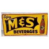 M&S Beverages Tin Advertising Sign, 1949, 24” x 12”