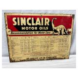 16X12 Double-Sided Sinclair Motor Oils Metal Chart for Cars, Trucks, and Tractors