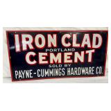 Iron Clad Cement 24 x 12 Porcelain Advertising Sign by Payne-Cummings Hardware Co