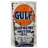 27 1/2 x 60-Inch Porcelain Gulf Supreme Motor Oil Sign, Gulf Refining Co.