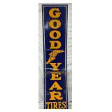 22 x 93 Inch Porcelain Goodyear Tires Vertical Sign with Winged Shoe Logo