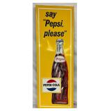 1969 Embossed Vertical Pepsi Sign, 17 x 46 1/2 Inches
