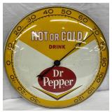 1963 Dr Pepper Hot or Cold Thermometer by Pam Clock Company, 12-Inch Glass Front