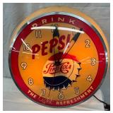 16-Inch Illuminated Pepsi-Cola Advertising Clock with Cap Logo