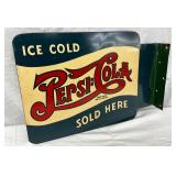 Pepsi-Cola Double-Dot Flange Sign, 14 1/2 x 10 Inches