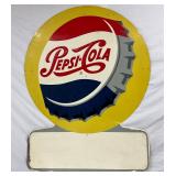 41 1/2 x 55 1/2 Die-Cut Pepsi-Cola Metal Sign with Bottle Cap Design