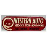 Embossed Western Auto Metal Sign, Plattsburg, Missouri, 35 1/2 x 11 1/2 Inches