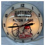 Original Hastings Piston Rings Illuminated Double Bubble Advertising Clock