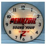 20 1/2-Inch Pennzoil ‘Sound Your Z’ Illuminated Advertising Clock