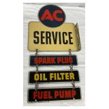 1947 AC Service Flange Sign with Spark Plug, Oil Filter, and Fuel Pump Panels