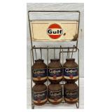 Gulf Oil Jar Rack Display with Nine Original 1-Quart Jars