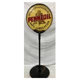 21-Inch Double-Sided Porcelain Pennzoil Sign on Cast Iron Stand