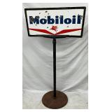 Double-Sided Porcelain Mobil Oil Sidewalk Sign with Cast Iron Base