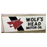 8×3 Foot Wolf’s Head Motor Oil Sign with Applied Wooden Letters