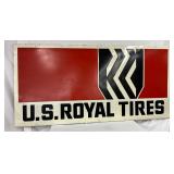 1969 Embossed U.S. Royal Tires Sign with Wooden Frame Back, 95 x 46 Inches