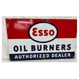35 x 21 Inch Two-Sided Porcelain Esso Oil Burners Authorized Dealer Sign