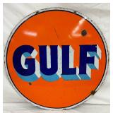 30-Inch Double-Sided Porcelain Gulf Oil Sign