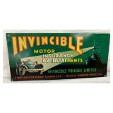 20 x 9 1/2 Inch Invincible Motor Insurance Metal Advertising Sign with Car and Ship